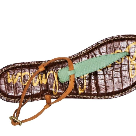 Sam Edelman Gigi Thong Leather Sandals Shoes Green/Tan Size 9M - Picture 4 of 8